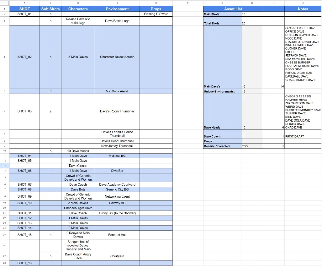 Asset log spreadsheet