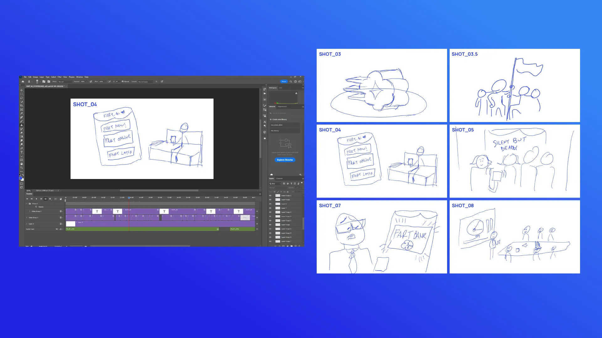 Storyboard sketches for Fart AI